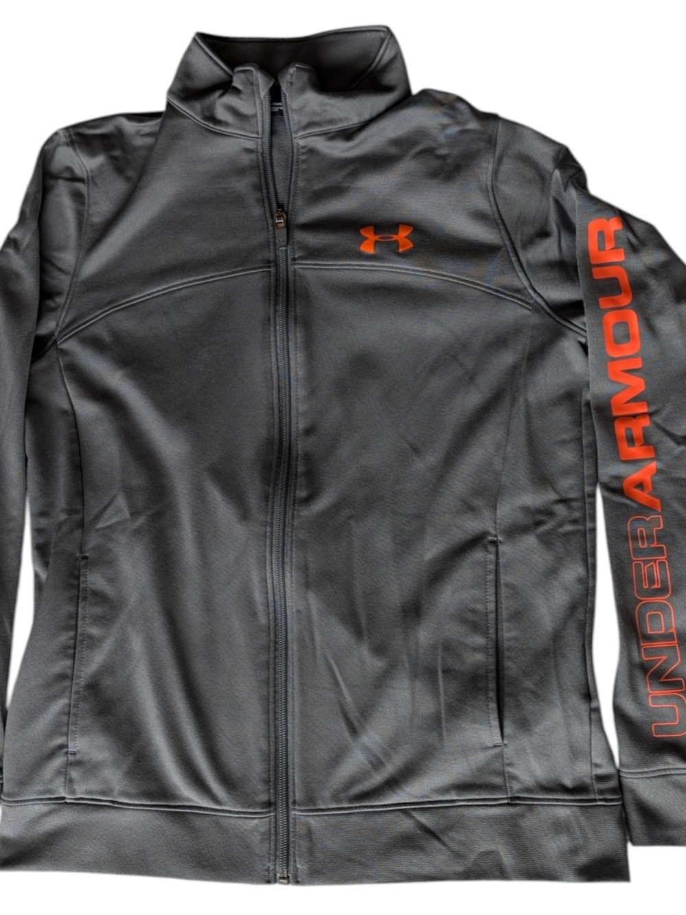 Boys Under Armour Gray Zip-Up Hoodie with Orange Logo Youth Large - Picture 3 of 7